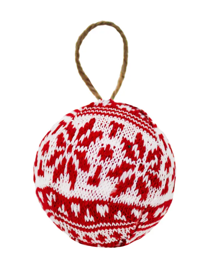 Juego de 2 esferas de poliespuma forradas de tela roja con blanco de 8cm - Image 2
