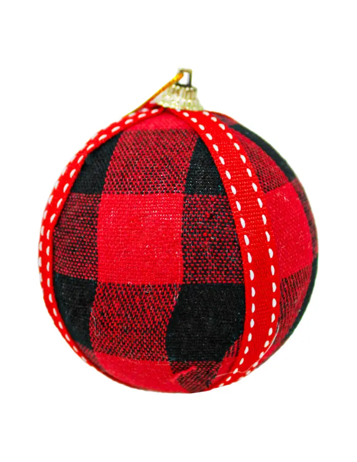 Caja con 4 esferas de tela escocesa roja con negro de 8cm - Image 2