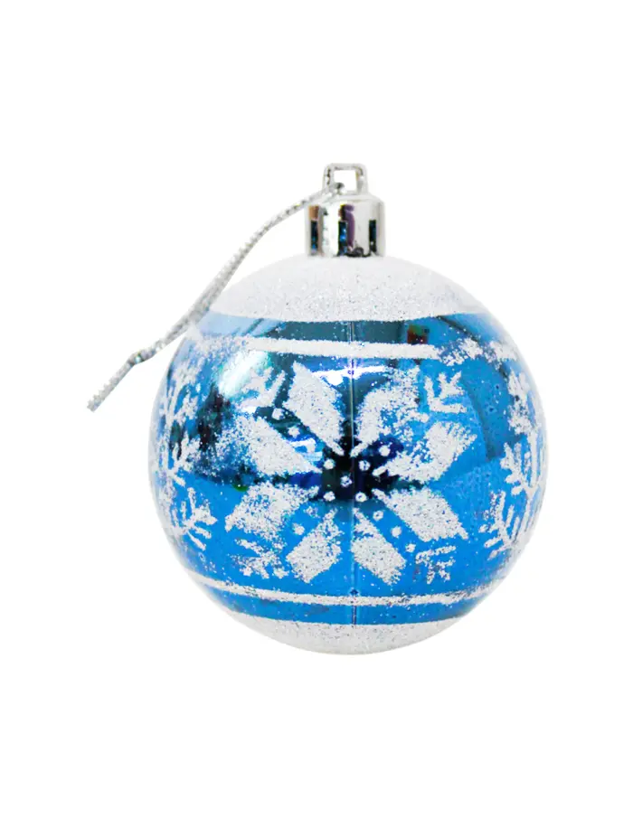 Caja con 8 esferas azul con flor de nochebuena de 6cm - Image 3