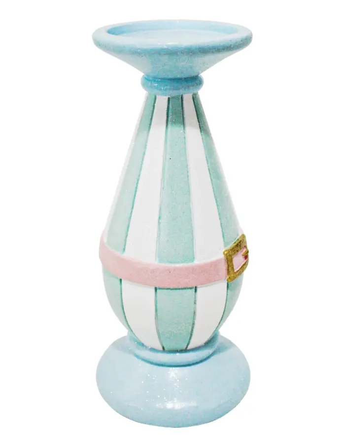 Candelabro azul con blanco y cinturón rosa de 11x11x26cm - Image 2
