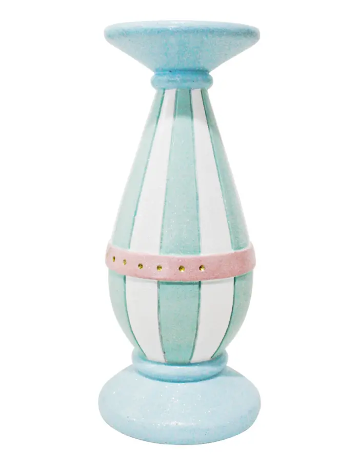 Candelabro azul con blanco y cinturón rosa de 11x11x26cm - Image 3