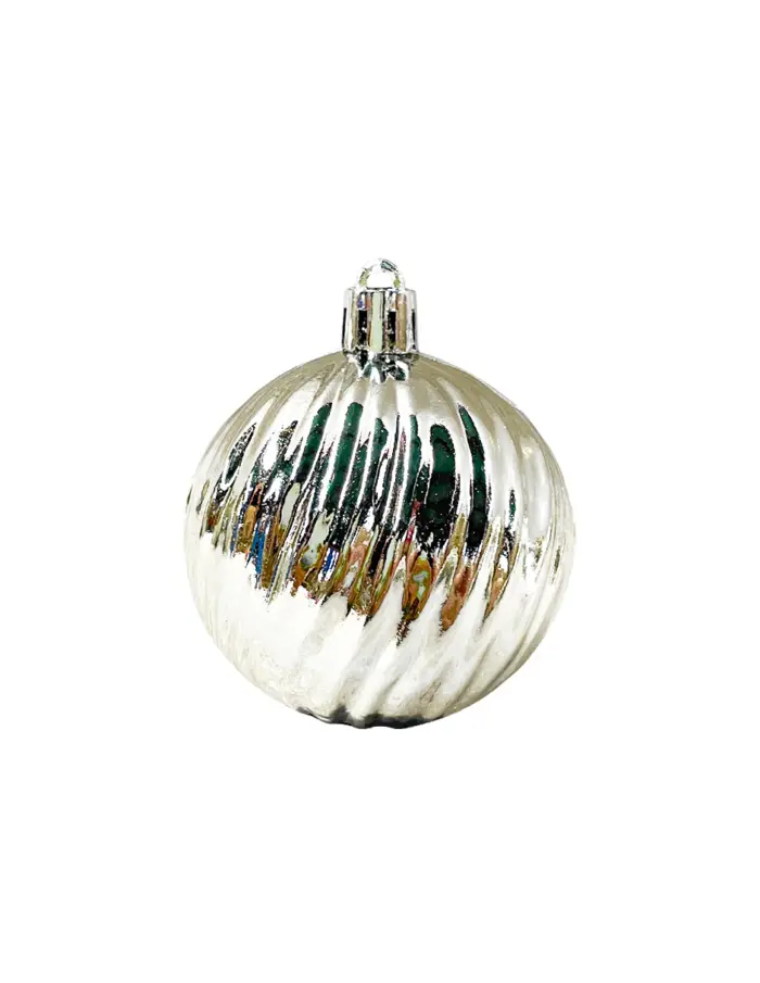 Display de 56 esferas de plástico blanco y plateado brilloso y mate con punta de árbol - Image 5