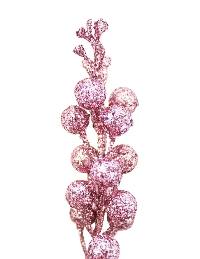 Vara de follaje verde con bolitas brillantes lilas de 10x20x2cm - Image 2