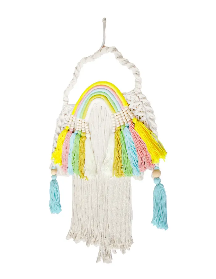 Colgante de pared de macrame azul y amarillo de 39x79x3cm - Image 2