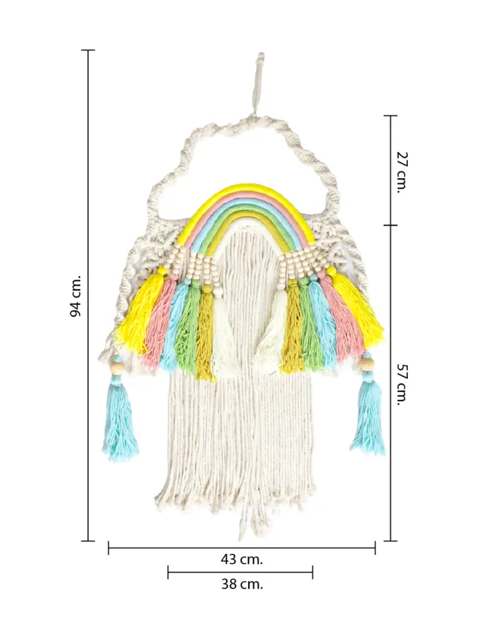Colgante de pared de macrame azul y amarillo de 39x79x3cm - Image 4