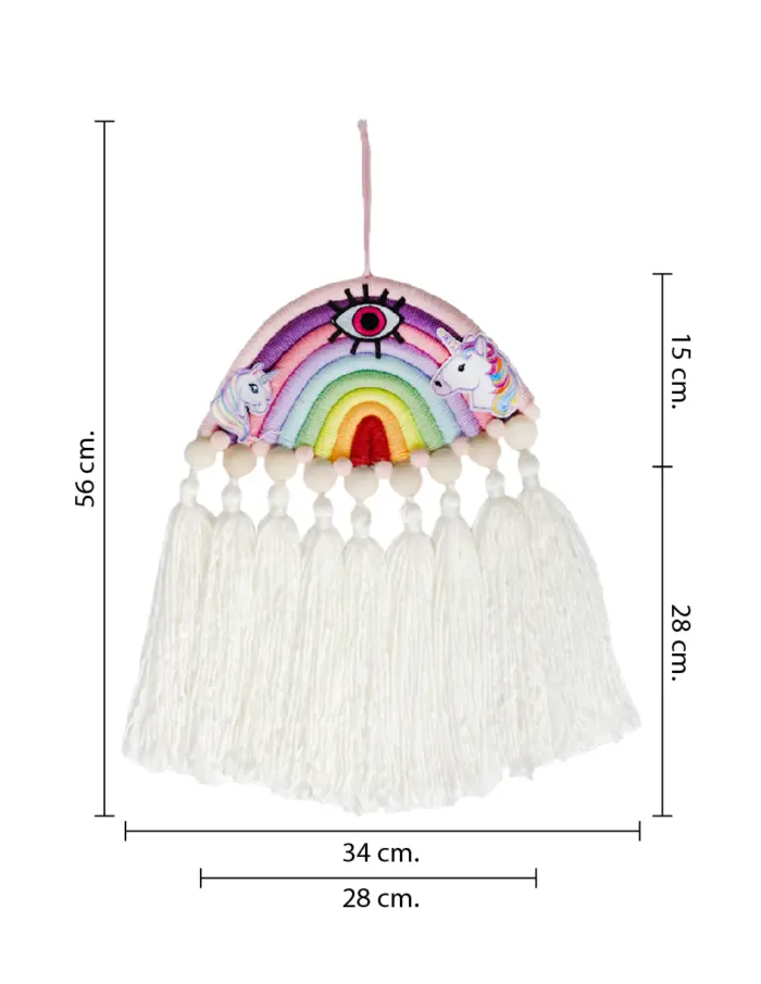 Colgante de pared de macrame diseño multicolor con barbitas de color natural de 28x3x42cm - Image 4