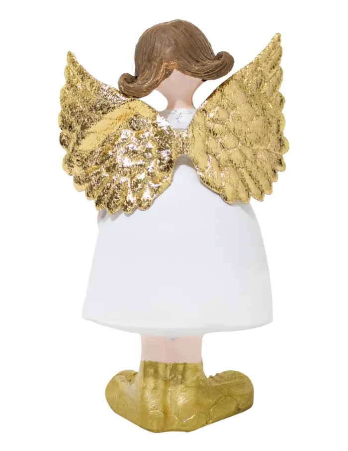 Ángel con botas y alas doradas y flores rojas de 8x6x14cm - Image 3