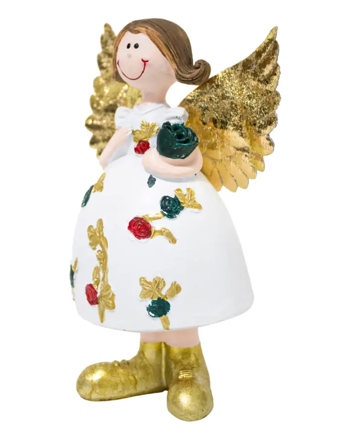 Ángel con botas y alas doradas y flores verde de 8x6x14cm - Image 2
