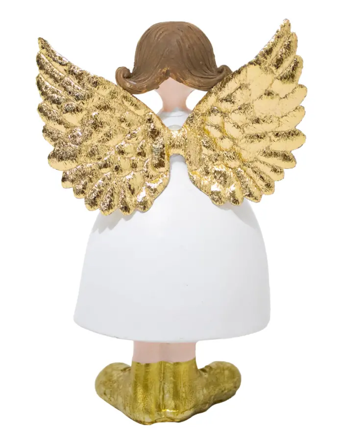 Ángel con botas y alas doradas y flores verde de 8x6x14cm - Image 3