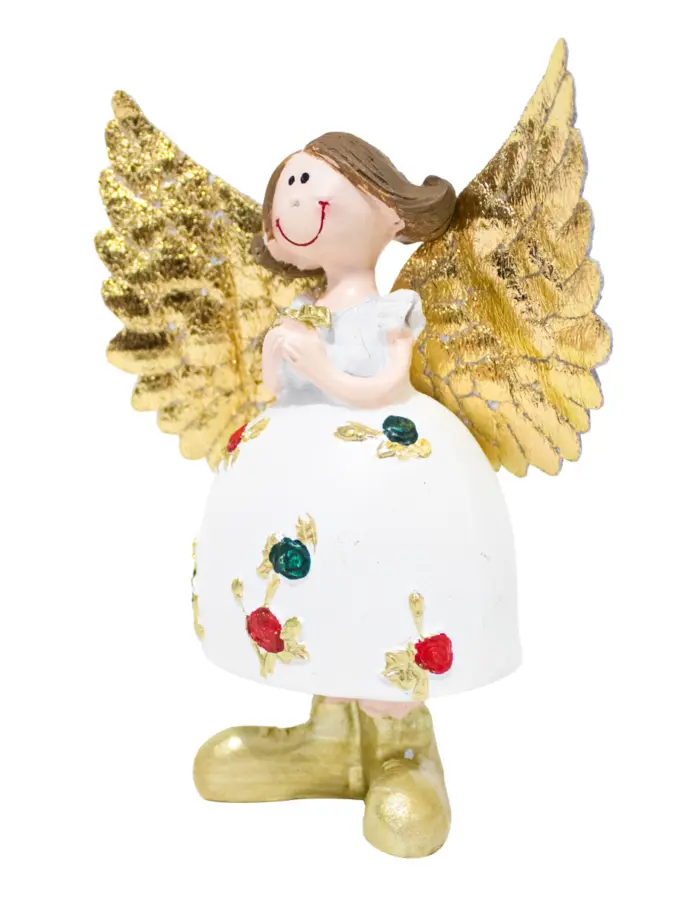 Ángel con flor, botas y alas doradas de 5x4x10.5cm - Image 2