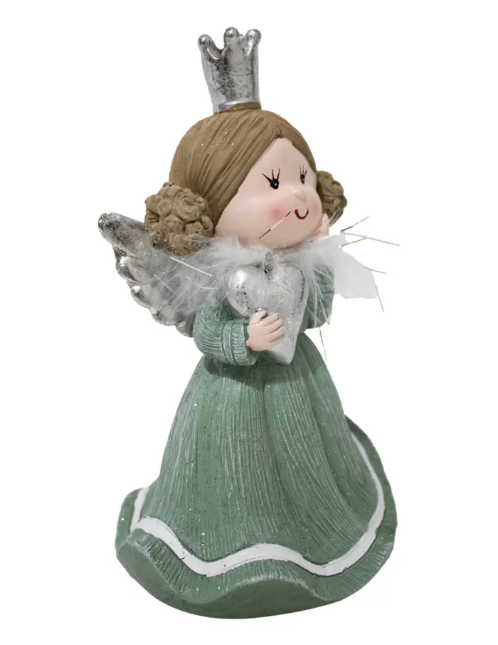 Reina de poliresina con vestido verde y corazon de 11.5x10x19.5cm - Image 2
