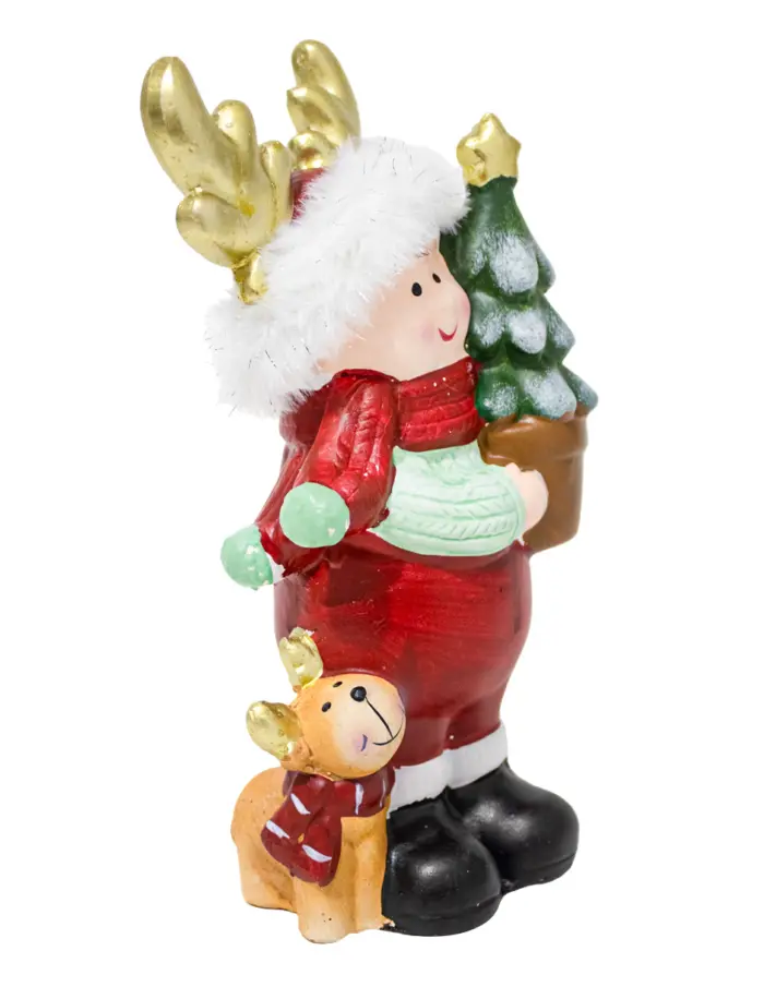 Niño de cerámica con árbol y ciervo de 12x9x23.7cm - Image 2