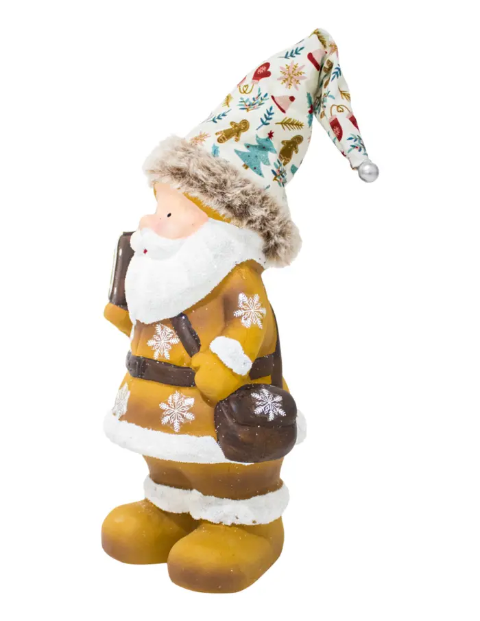 Santa con traje amarillo y gorro blanco de 13x10.5x32cm - Image 2