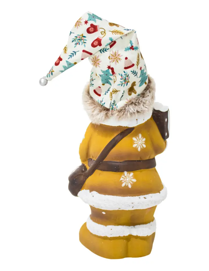 Santa con traje amarillo y gorro blanco de 13x10.5x32cm - Image 3