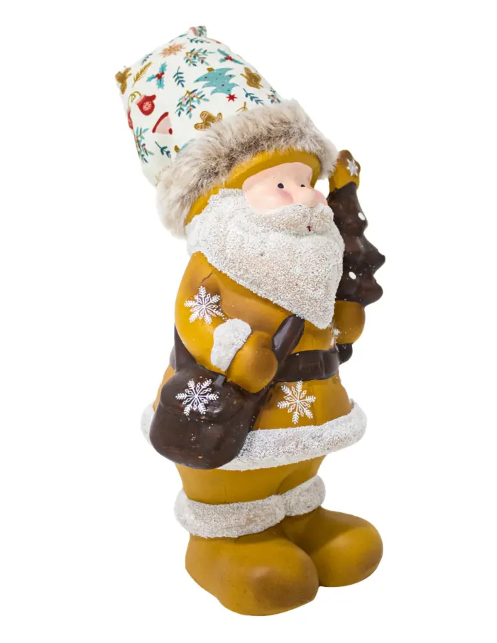 Santa con traje amarillo y árbol café de 13x10.5x32cm - Image 2