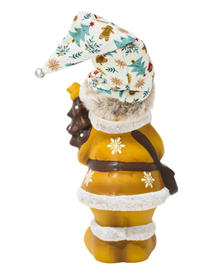 Santa con traje amarillo y árbol café de 13x10.5x32cm - Image 3