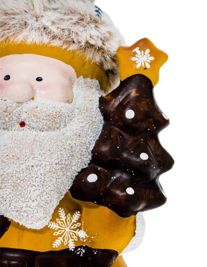 Santa con traje amarillo y árbol café de 13x10.5x32cm - Image 4