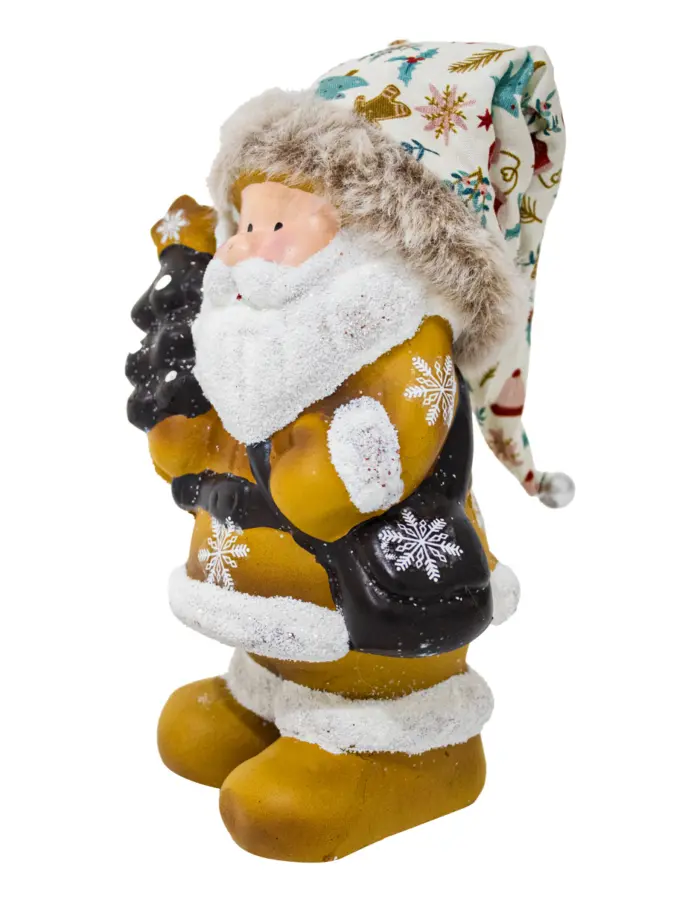 Santa con traje amarillo y árbol café de 11x8.5x28cm - Image 2