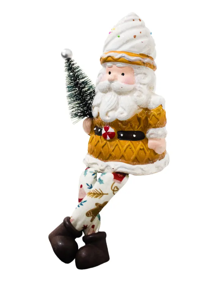 Santa con traje de jengibre con pino y pies colgantes de 9x6.5x20cm - Image 2