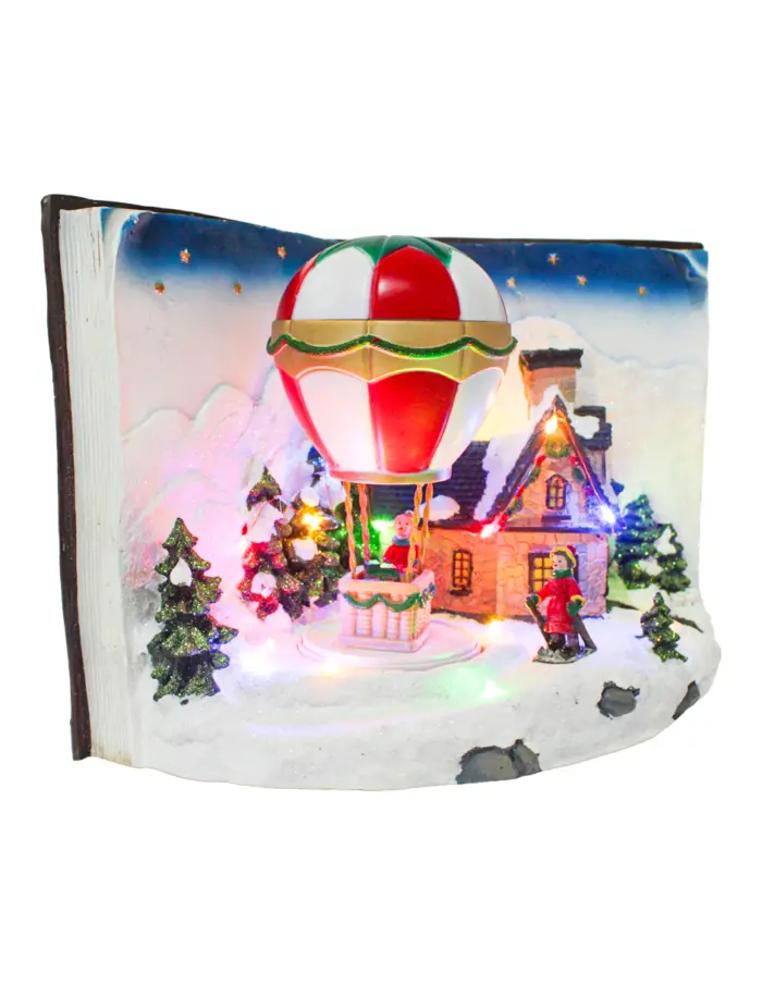 Villa navideña con niños y globo aerostático de luz led usa pilas AA (no incluidas) 32.5x19x21.5cm - Image 2
