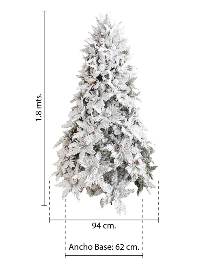 Árbol de Navidad nevado con nochebuenas y piñas de 1.8m - Image 5