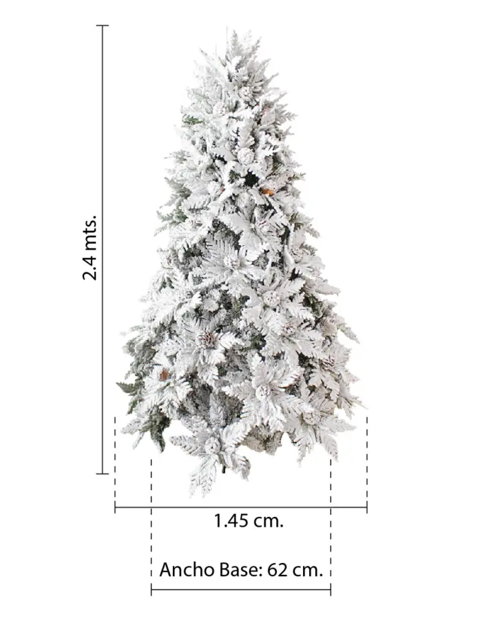 Árbol de Navidad nevado con nochebuenas y piñas de 2.4m - Image 5