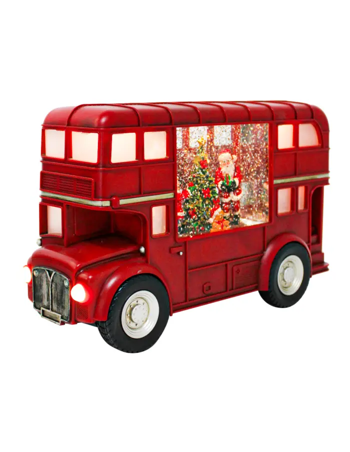 Bus london musical con Santa y niño con árbol con luz LED y cable USB (usa baterías 3AA no incluidas) de 29.5x10.4x18.5cm - Image 2