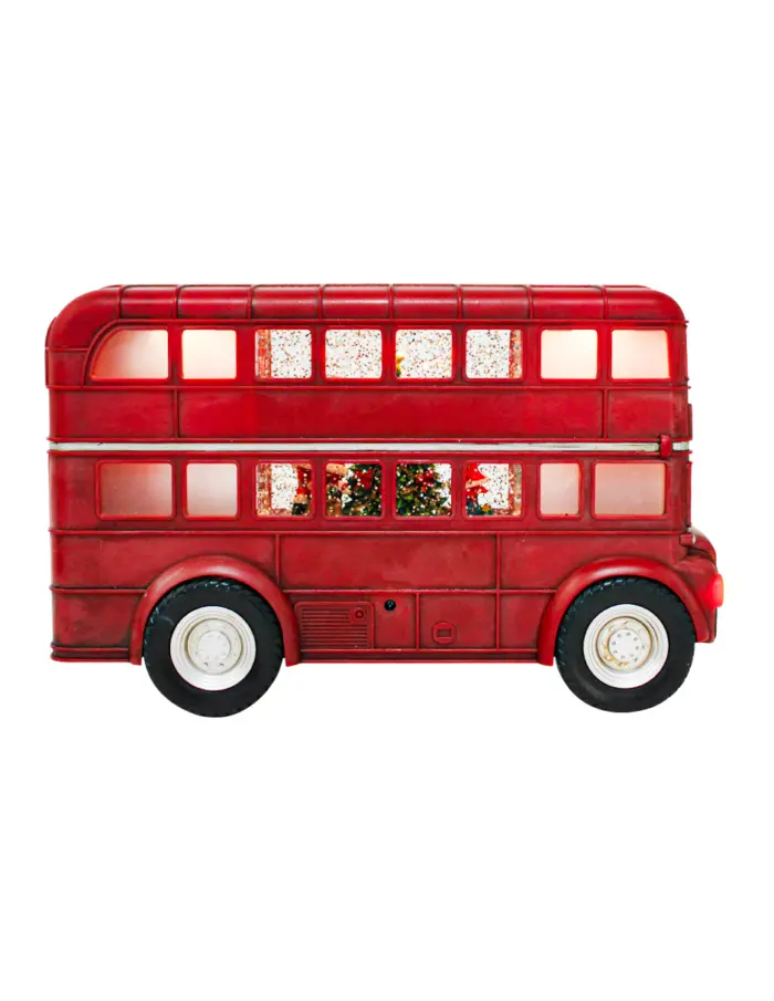 Bus london musical con Santa y niño con árbol con luz LED y cable USB (usa baterías 3AA no incluidas) de 29.5x10.4x18.5cm - Image 3
