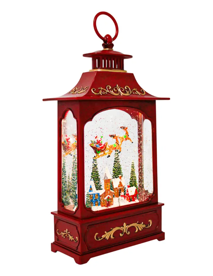 Linterna musical roja con Santa en trineo y luz LED con cable USB (usa baterías 3AA no incluidas) de 17.5x8.5x35cm - Image 2