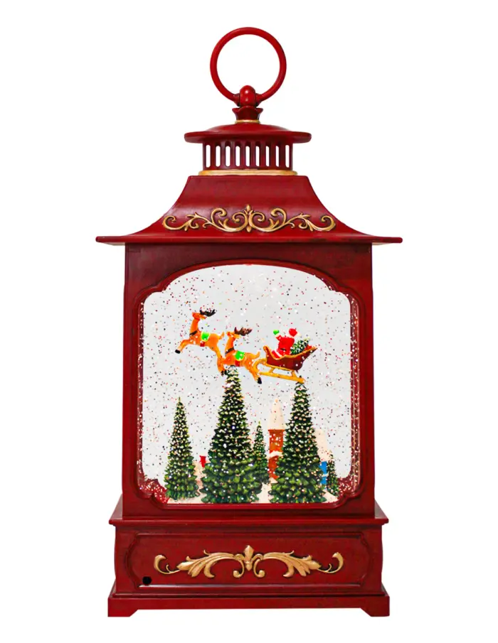 Linterna musical roja con Santa en trineo y luz LED con cable USB (usa baterías 3AA no incluidas) de 17.5x8.5x35cm - Image 3