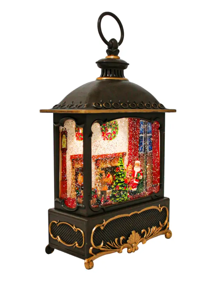 Linterna musical café con Santa y niños en chimenea con luz LED y cable USB (usa baterías 3AA no incluidas) de 13.5x8.5x22.5cm - Image 2