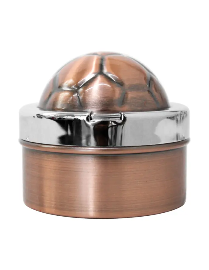 Cenicero de metal color cobre con tapa diseño Balon de futbol de 9.5cm - Image 2