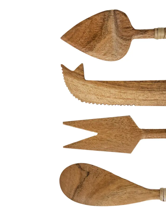 Juego de 4 utensilios de madera con el mango tejido para quesos de 18x3.5x1cm - Image 2