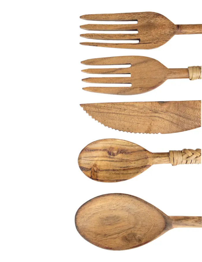 Juego de 5 utensilios de madera con el mango tejido de 22.5x4x1.5cm - Image 2