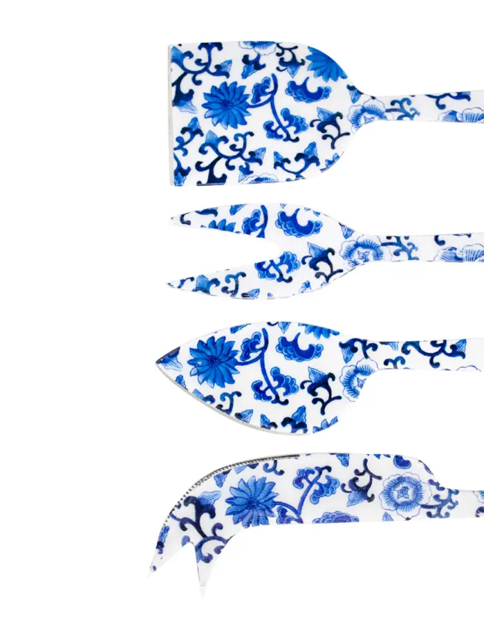 Juego de 4 utensilios estampado azul con blanco para quesos de 18x5x0.5cm - Image 2
