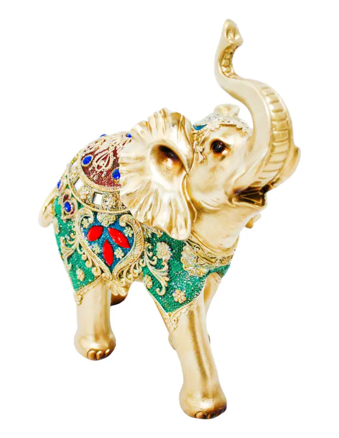Elefante de poliresina con incrustaciones de color verde con dorado de 23x10x25.5cm - Image 2