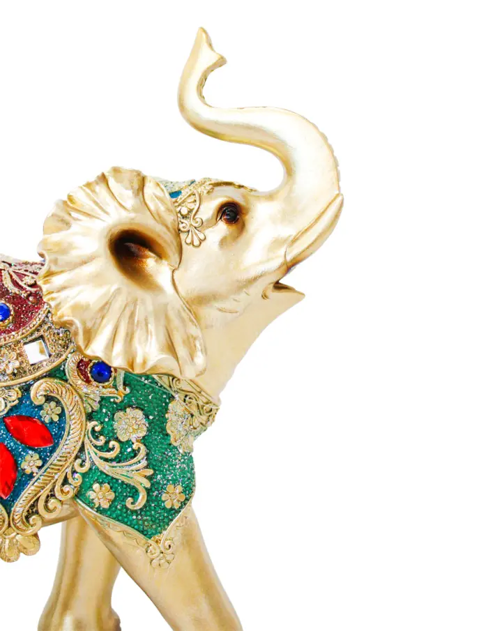 Elefante de poliresina con incrustaciones de color verde con dorado de 23x10x25.5cm - Image 3