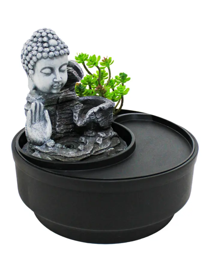 Fuente de poliresina con buda y árbol de 21x21x21cm - Image 2