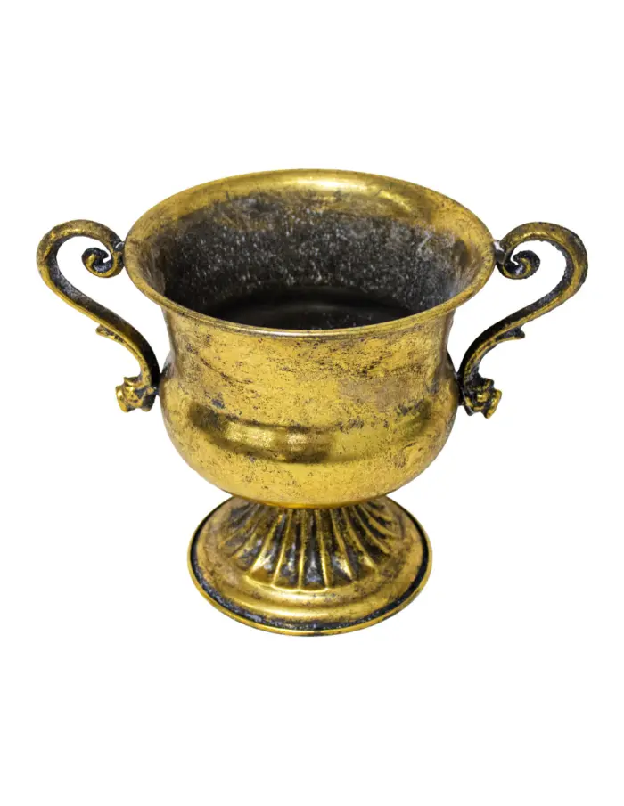 Maceta de metal dorada diseño copa con asas de 16x17cm - Image 2