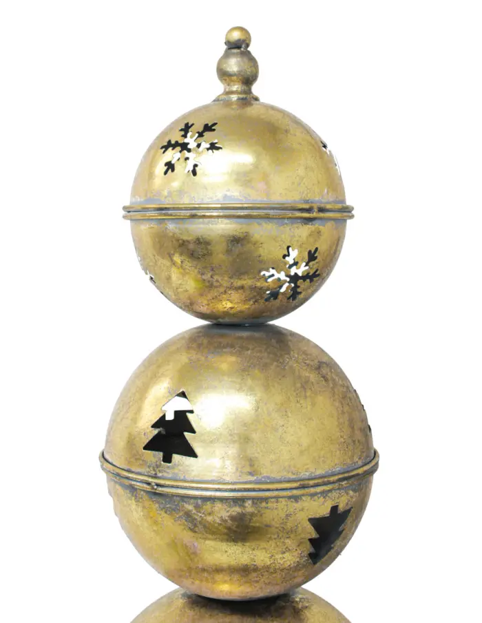 Torre de 4 cascabeles de metal dorado vintage de 30x105cm - Image 2
