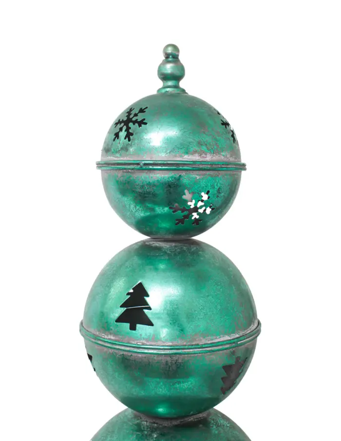 Torre de 4 cascabeles de metal verde vintage de 30x105cm - Image 2