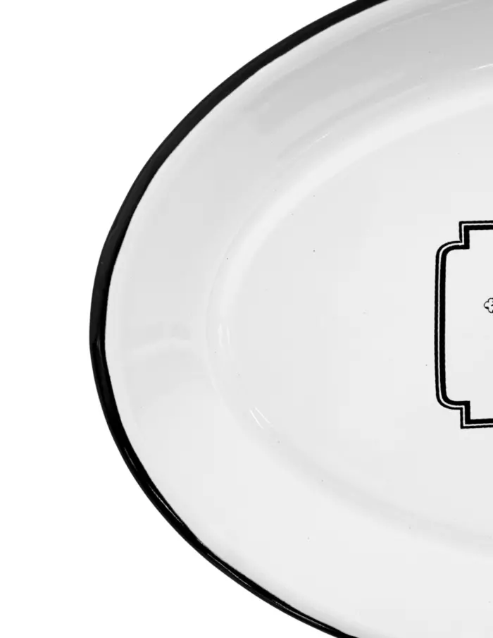 Plato oval de peltre blanco c/estampado vaca diseño francés de 28x17x3cm - Image 3