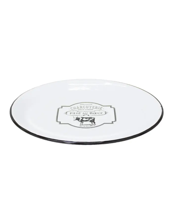 Plato oval de peltre blanco c/estampado vaca diseño francés de 32x22x2.5cm - Image 2