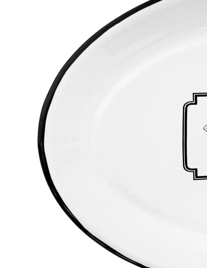 Plato oval de peltre blanco c/estampado vaca diseño francés de 32x22x2.5cm - Image 3