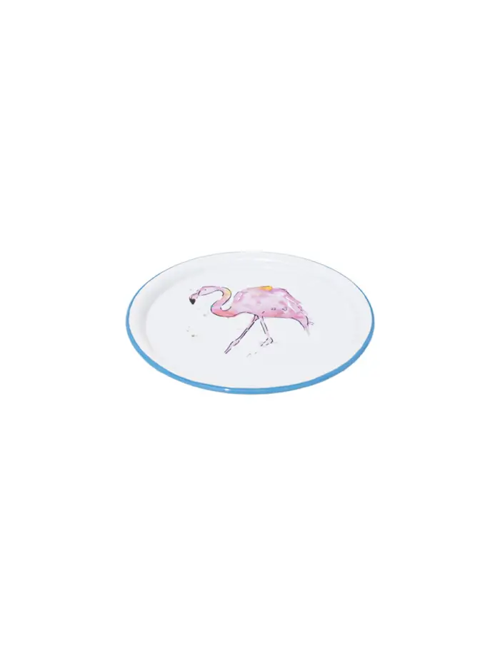 Plato de peltre blanco con diseño de flamingo chico de 16x16x3cm - Image 2