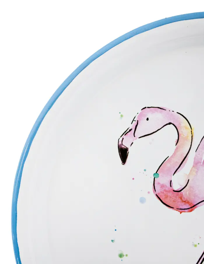 Plato de peltre blanco con diseño de flamingo chico de 16x16x3cm - Image 3