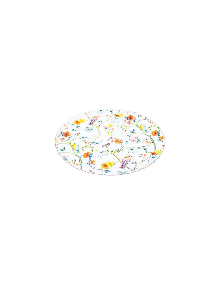 Plato de peltre blanco diseño flores y pajaros de 22x22cm - Image 2