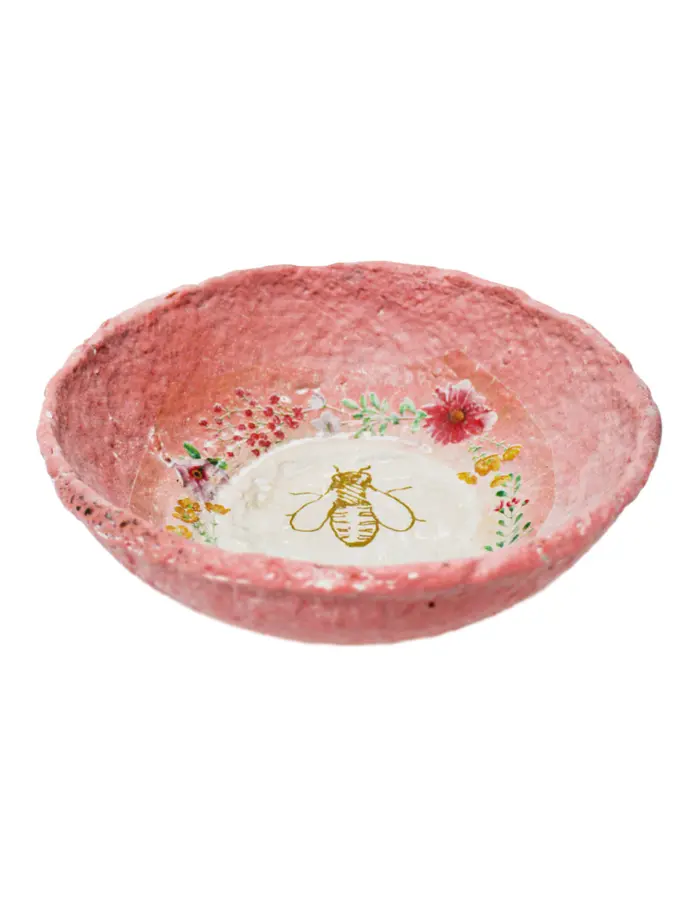Bowl de poliresina rosa con flores de 21x21x8cm - Image 2