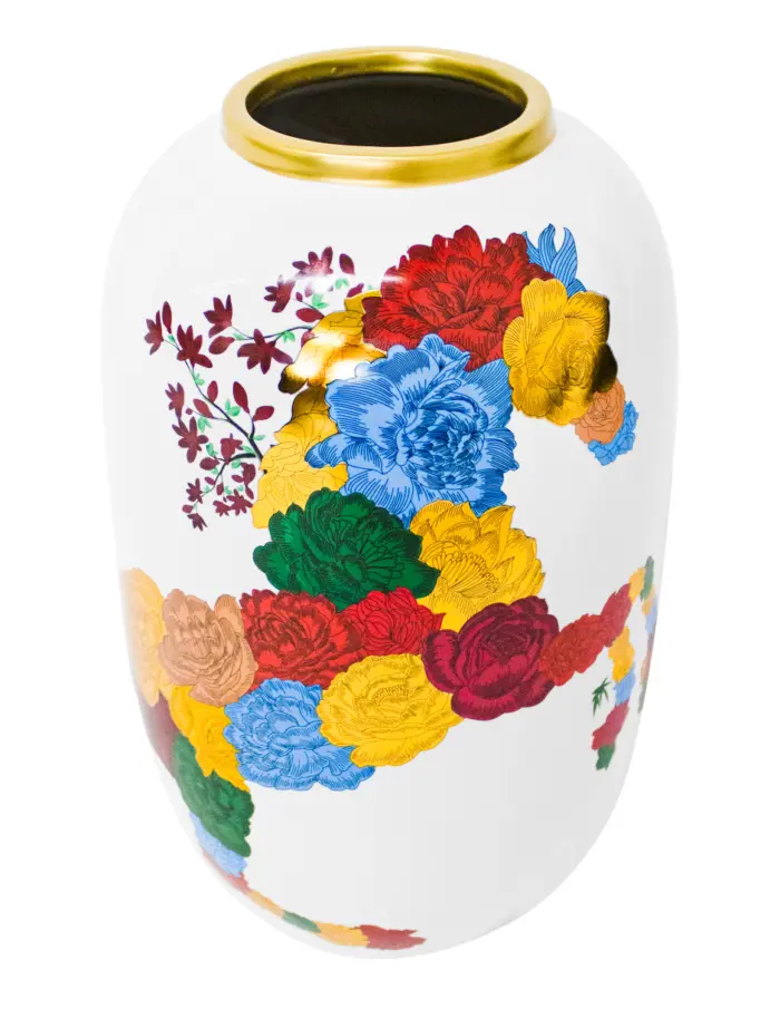 Florero de porcelana diseño tibor blanco con caballo de colores de 16.5x16.5x27.2cm - Image 2