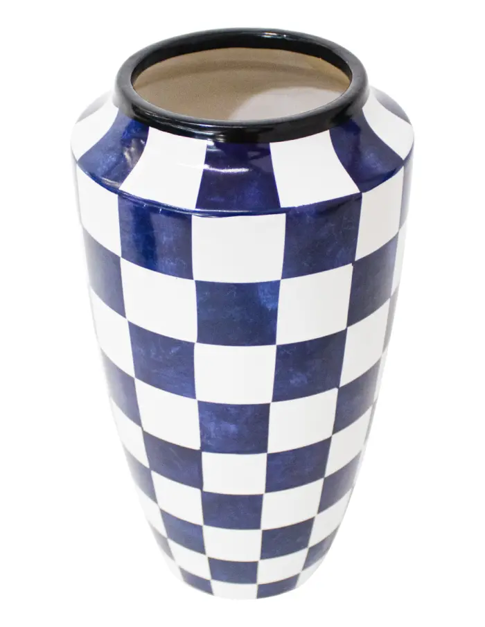 Jarrón de porcelana diseñó ajedrez blanco con azul marino de 17x17x33cm - Image 2